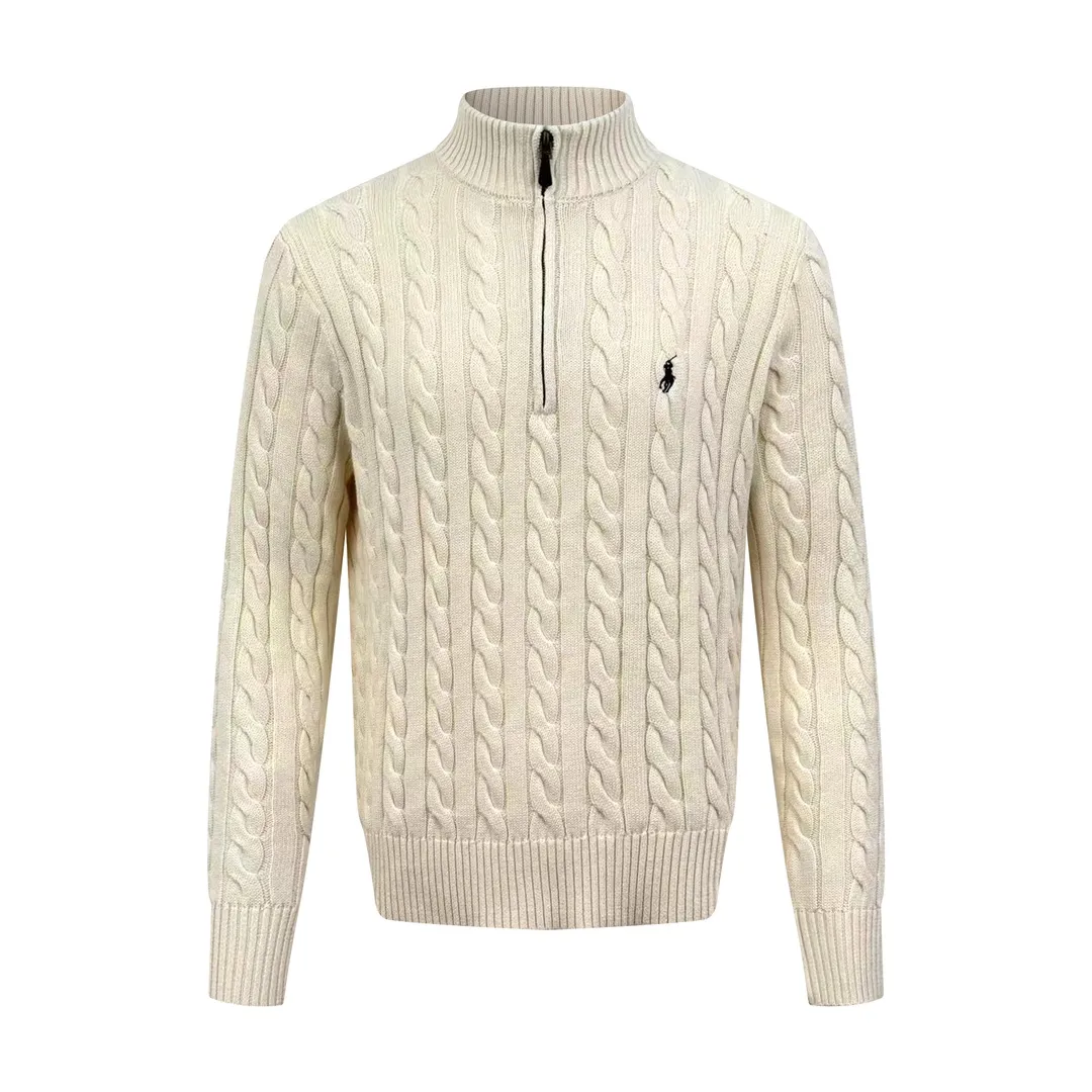P420 Ralph Lauren cable knitted zipper sweater Custom-woven cotton cable knitted thick wool has fine texture and is comfortable and close to the skin. The pure off-white as snow is the main color to interpret silent elegance. The classic cable knitted structure design injects soul. The arrangement is precise and orderly. The exquisite pony logo is embellished with it. It has an atmosphere of freedom and vitality. It is highly recognizable. The zipper half-high collar design has just the right sense of gorgeousness. It interprets high-end style with unique details. Adhere to the eternal elegance and taste. Process 1: Adopt imported machine embroidery technology. Use advanced computer control systems and precision mechanical components to achieve iconic pony embroidery operations with high precision and smooth and delicate lines. Process 2: Three-dimensional cable weaving. Through clever shifting and interweaving of coils, adjacent coils are cross-shifted to form a twisting effect of cable ties. The lines are smooth and regular. Time-consuming and laborious. Process 3: Garment washing water is added to soften and deodorize the process. Professional washing equipment and specific detergents are used. Deep clean and deodorize clothes Improve the feel and appearance of clothes Accessories: Customized 1:1 Ralph Lauren zipper Customized 1:1 leather lanyard Customized 1:1 Ralph Lauren trademark Fit: Fitted Fit Size: S M L XL